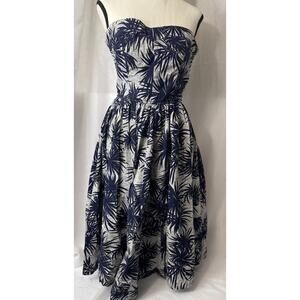 PARO Women's Cotton Strapless Dress Palm Trees Beachy Size 9/10 Hip Pockets